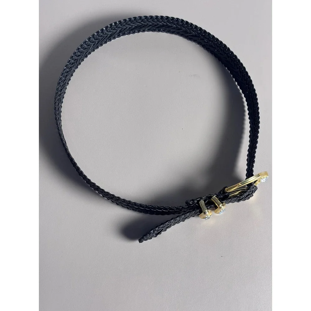 Womens VINTAGE  Black‎ Woven Belt Gold Sparkle Buckle Accent Fashion Accessory